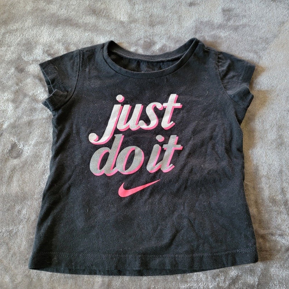Nike Tee Toddler 18 Months Black Excellent Just Do It Glitter Swoosh Shirt 728
